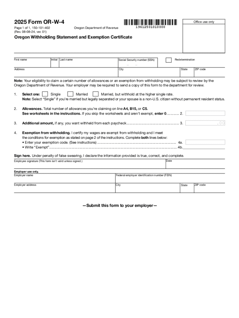 Fillable Online 2025 Form OR-W-4, Oregon withholding Preview on Page 1