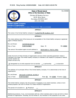 Rhode Island LLC Articles of Organization