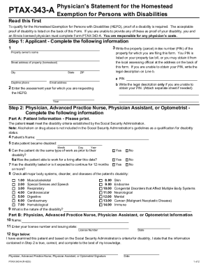 Physician’s Statement for Homestead Exemption for Persons with Disabilities
