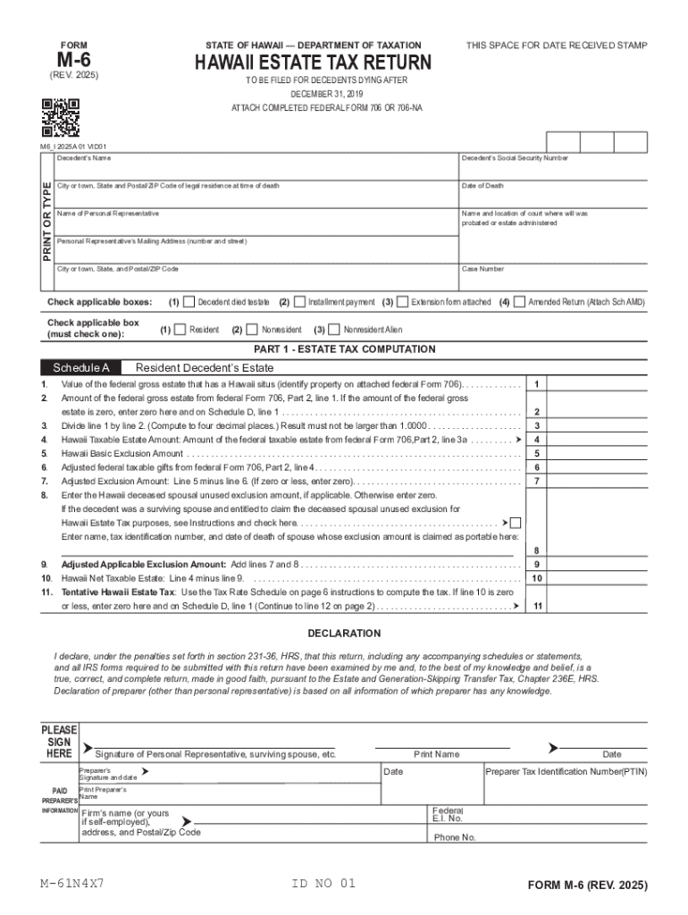 Hawaii Estate Tax Return Form M-6 Preview on Page 1