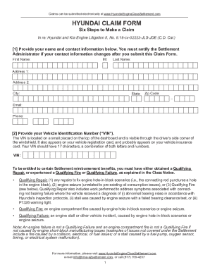 Hyundai Engine Class Settlement Claim Form