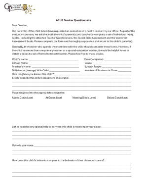 ADHD Teacher Questionnaire
