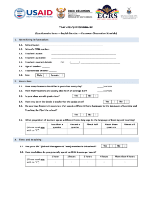 Teacher Questionnaire