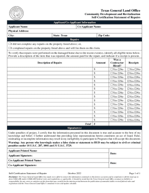 Texas Self-Certification Statement of Repairs