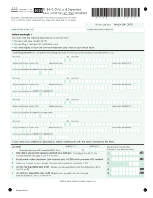 DC Child and Dependent Care Credit Form D-2441