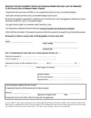 Virginia Concealed Handgun Permit Replacement Request