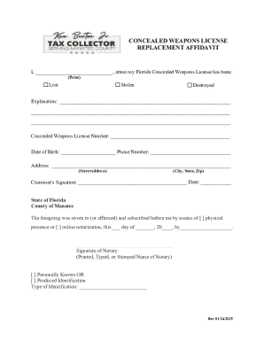 Florida Concealed Weapons License Replacement Affidavit