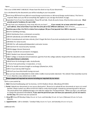 Tax Document Cover Sheet Checklist