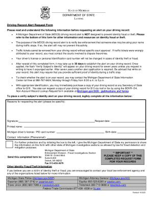 Michigan Driving Record Alert Request Form