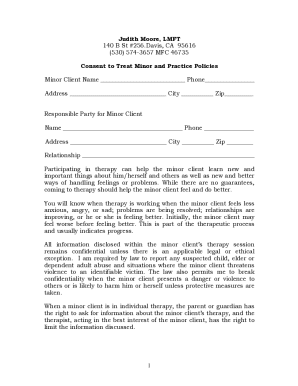Consent to Treat Minor and Practice Policies