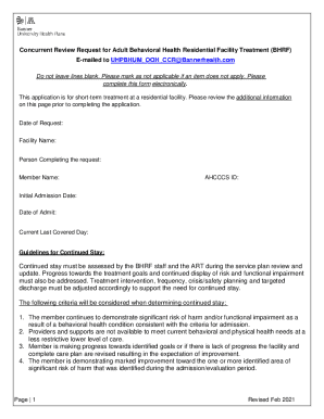 Concurrent Review Request for Adult Behavioral Health Residential Facility Treatment