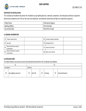 California Sign Lighting Certificate of Installation