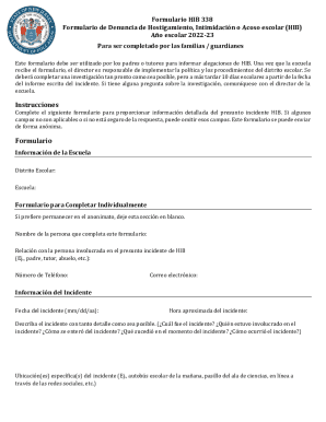 HIB 338 Form - Bullying Incident Report