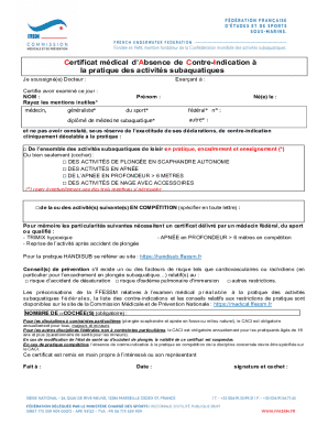 Certificat médical d’Absence de Contre-Indication à la pratique des activités subaquatiques