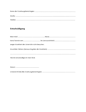 German Student Excuse Note