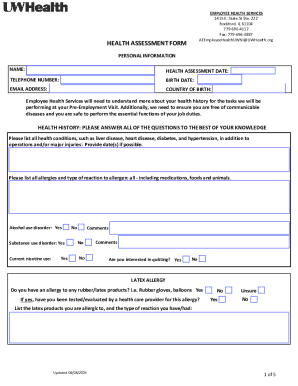 Employee Health Assessment Form