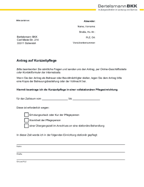 German Kurzzeitpflege Application