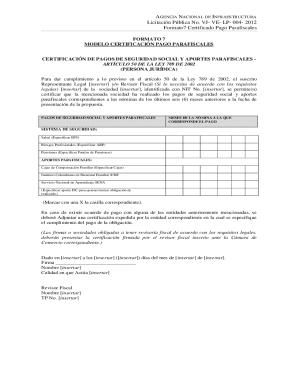 Colombia Parafiscales Payment Certification Form