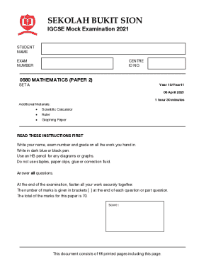 IGCSE Mathematics Mock Exam 2021