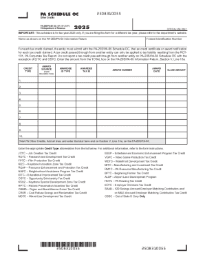PA-20S/PA-65 Schedule OC 2025
