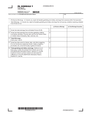 PA Schedule T Gambling and Lottery Winnings
