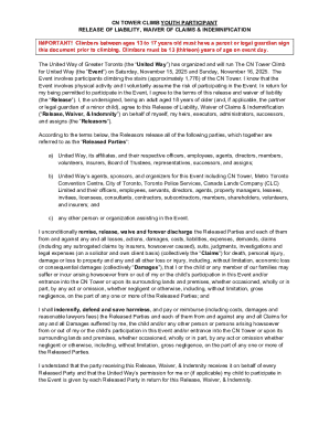 CN Tower Climb Youth Participant Release Form