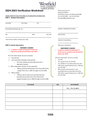 2024-2025 Verification Worksheet