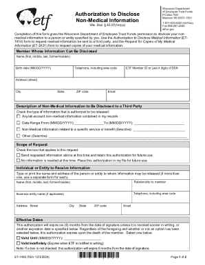 Wisconsin Authorization to Disclose Non-Medical Information