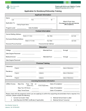 Residency/Fellowship Training Application