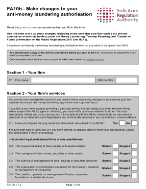 FA10b Anti-Money Laundering Authorisation Form