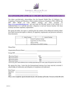 HIPAA Compliance Training Attestation Form
