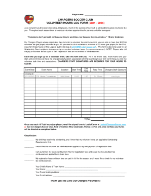 Chargers Soccer Club Volunteer Hours Log Form