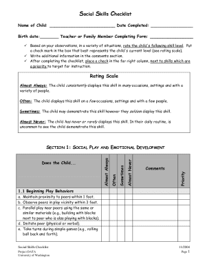Social Skills Checklist