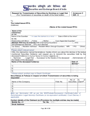 Request for Transmission of Securities by Nominee or Legal Heir