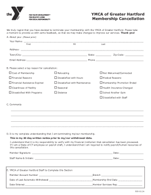 YMCA Membership Cancellation Form