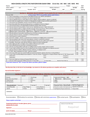 High School Athletic Pre-Participation Exam Form