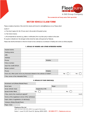 Motor Vehicle Claim Form
