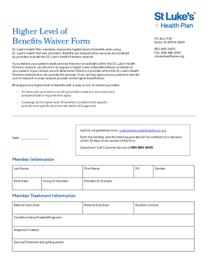 Higher Level of Benefits Waiver Form