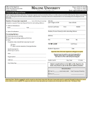 Malone University Transcript Request Form
