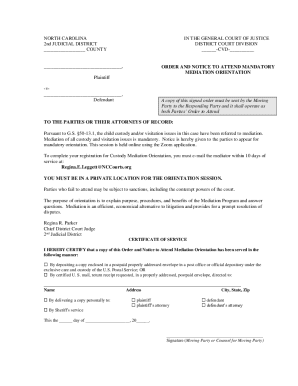 North Carolina Mandatory Mediation Orientation Order