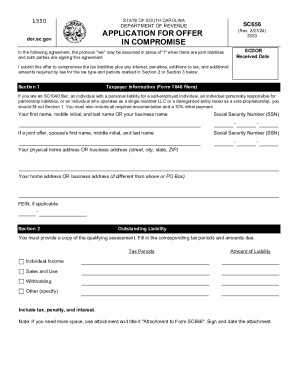 South Carolina Offer in Compromise Form SC656