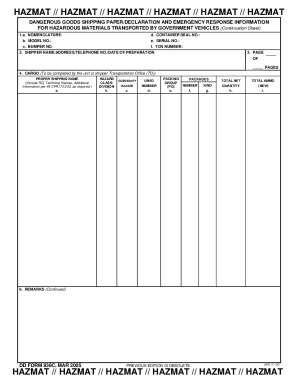 Hazmat Shipping Declaration Form