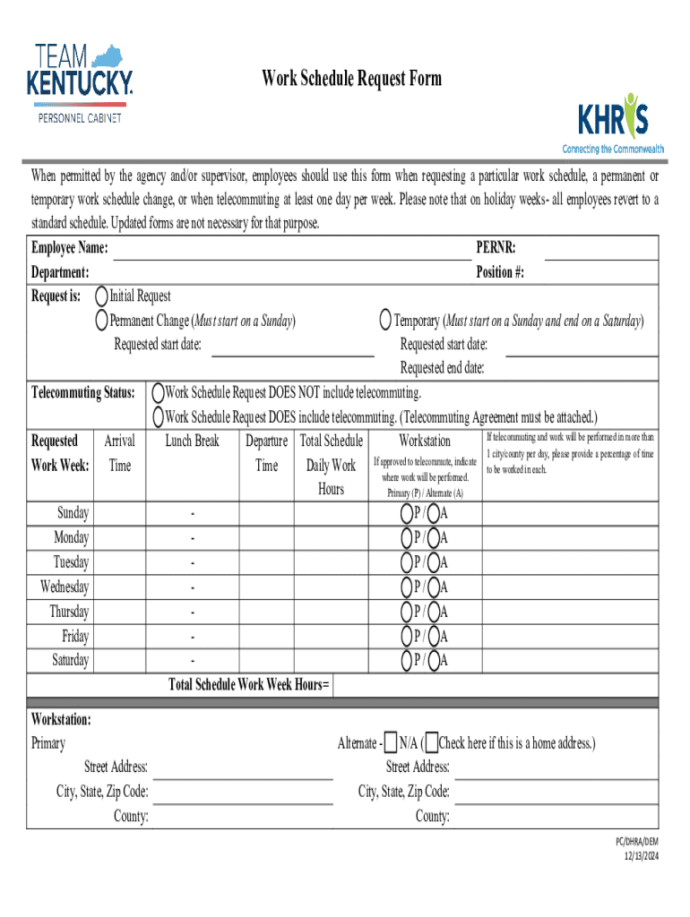 Work Schedule Request Form - Blank Fillable Template | Fill Out, Print ...