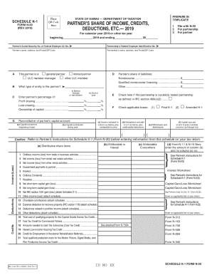 Hawaii Schedule K-1 Form N-20