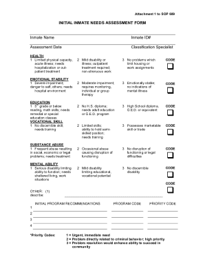 Initial Inmate Needs Assessment Form
