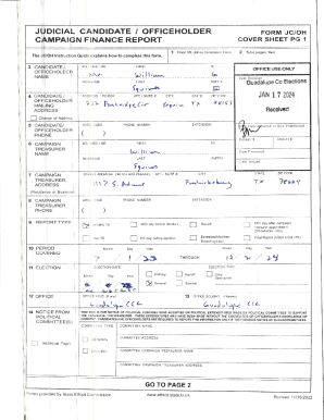 Texas Judicial Candidate Officeholder Form JC/OH