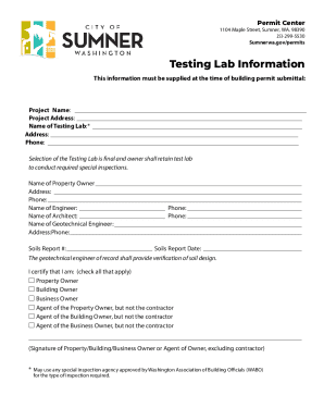 Washington Building Permit Testing Lab Information Form