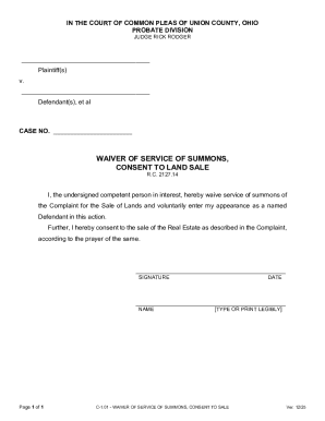 Waiver of Service of Summons, Consent to Land Sale