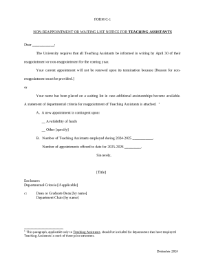 Non-Reappointment Notice for Teaching Assistants