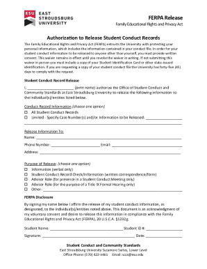 FERPA Student Conduct Record Release Form